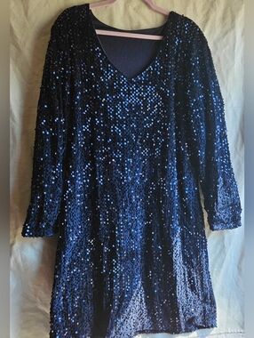 Navy Blue Sequin Long Sleeve Mini Dress NWOT Plus Size 3X Holiday NYE Party